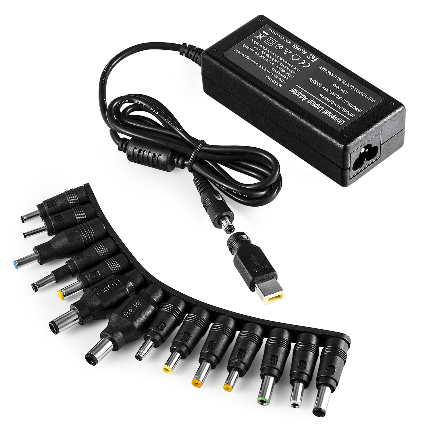 65W Universal laptop adapter with multiple DC connectors