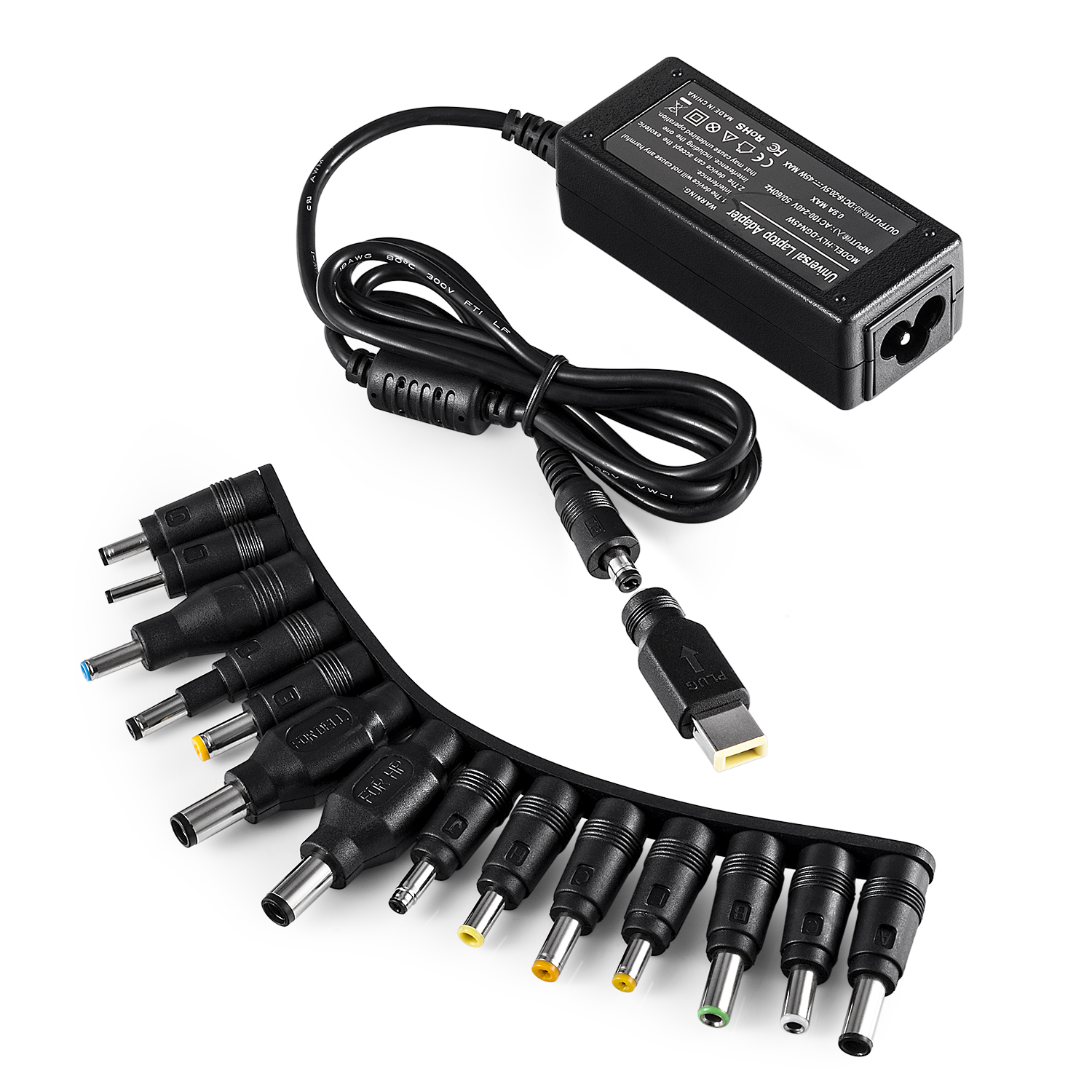 45W Universal laptop adapter with multiple DC connectors