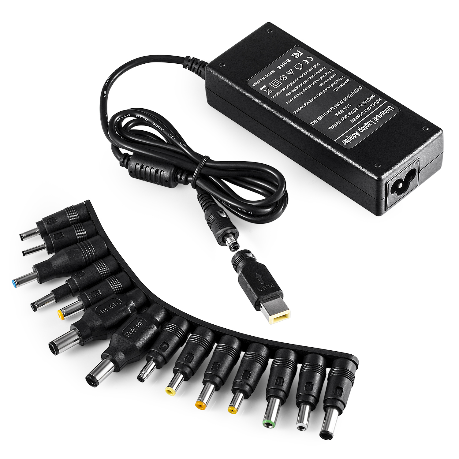 90W Universal laptop adapter with multiple DC connectors