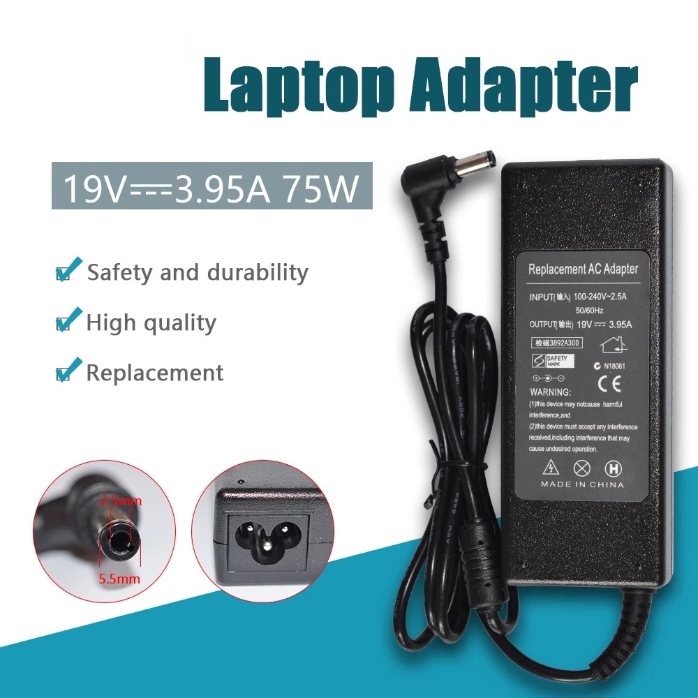 For Toshiba 75W 19V 3.95A 5.5x2.5mm