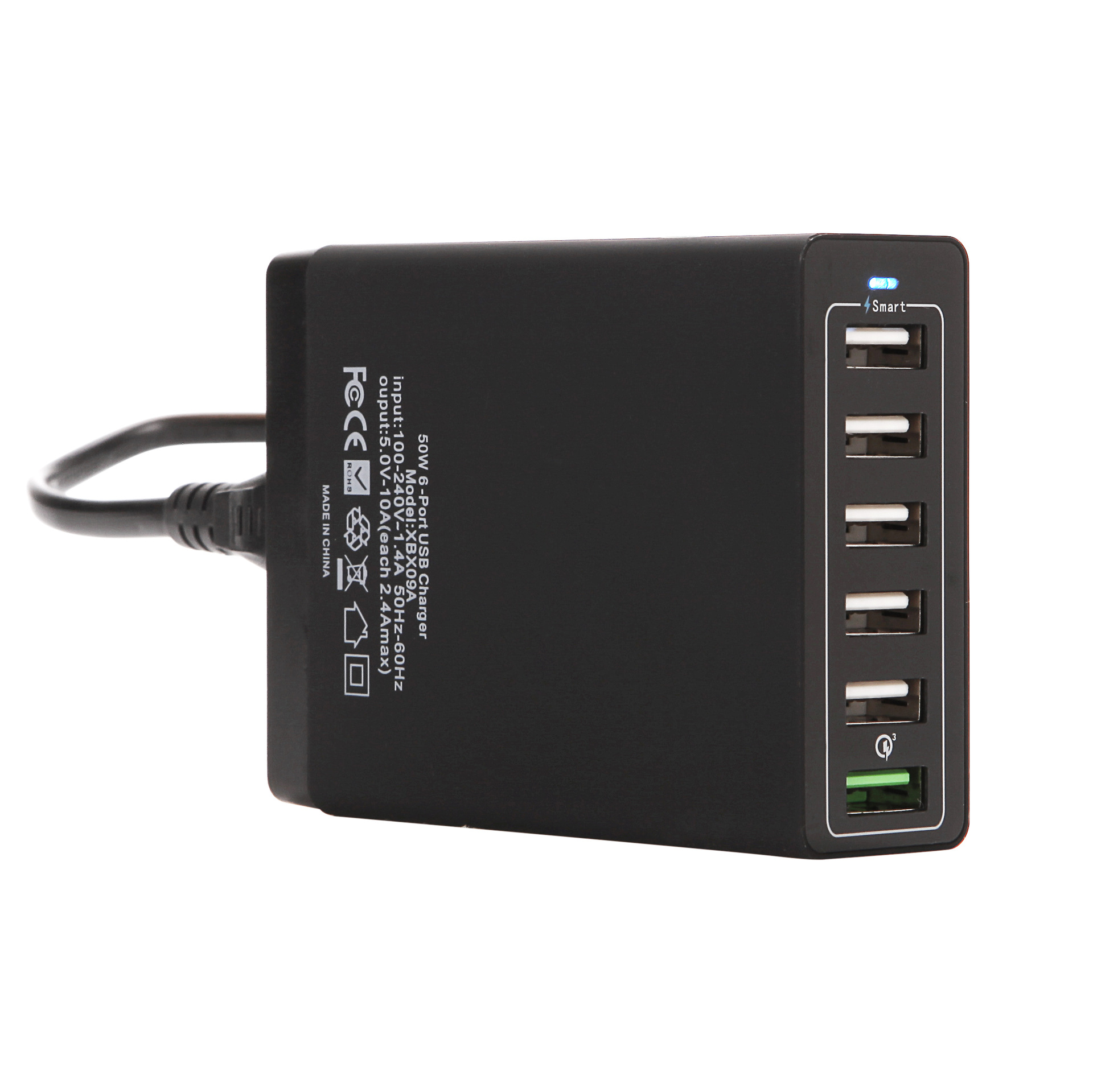 5V 10A 50W 6-Port USB Charger with QC3.0 fast charging