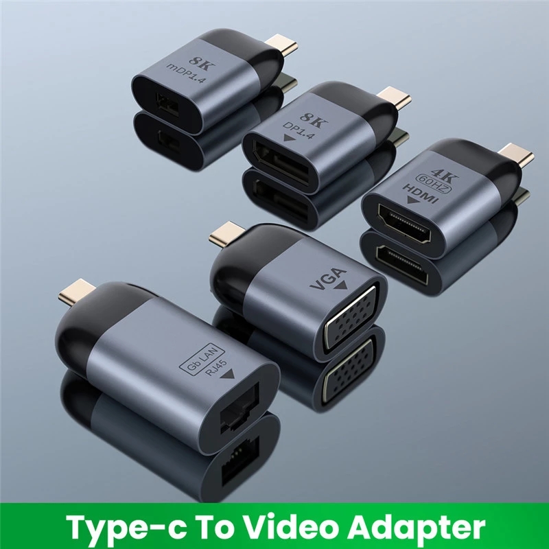 Type-C to HDMI/DP/mini DP/VGA/RJ45 Video Converter