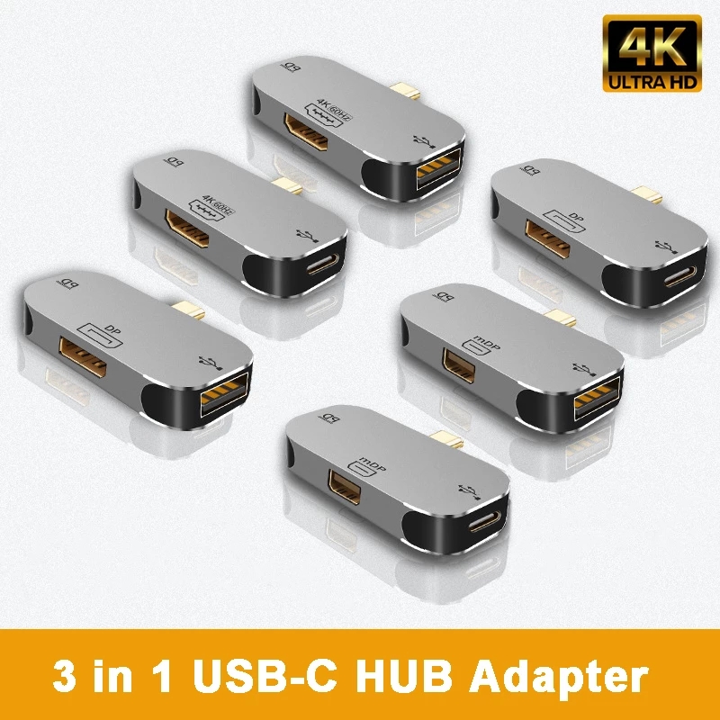 3 in 1 USB Hub Type-C to mDP/DP 8K@60Hz HDMI 4K/60Hz with Type-C PD 100W and USB 2.0 Docking Station