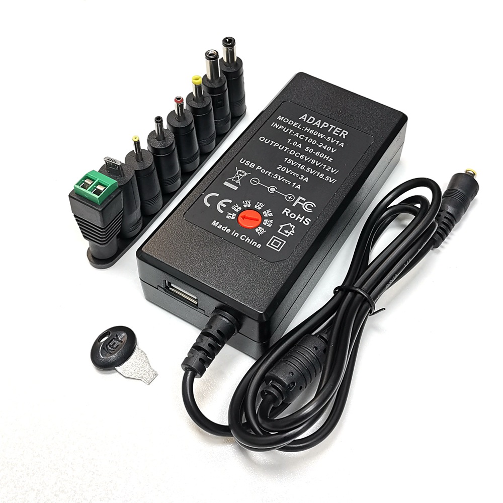 Adjustable Universal Power Adapter 6V 9V 12V 15V 16.5V18.5V 20V 3A 60W with 8 DC tips