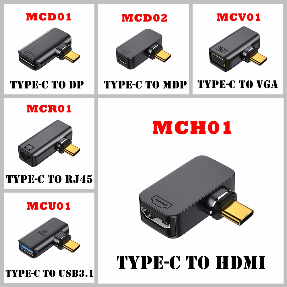 Type-C to HDMI DP mDP VGA RJ45 Magnetic Converter Adapter