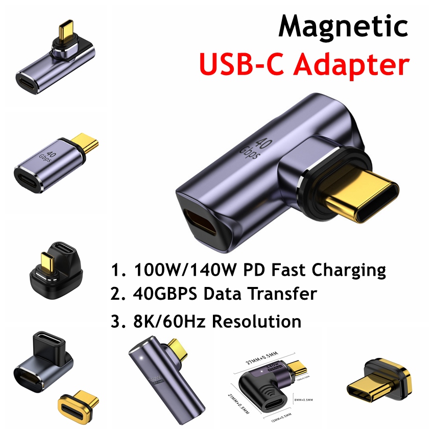 USB Type-C Magnetic Adapter support 8K/60Hz 40GBPS PD 100W 140W Fast Charging
